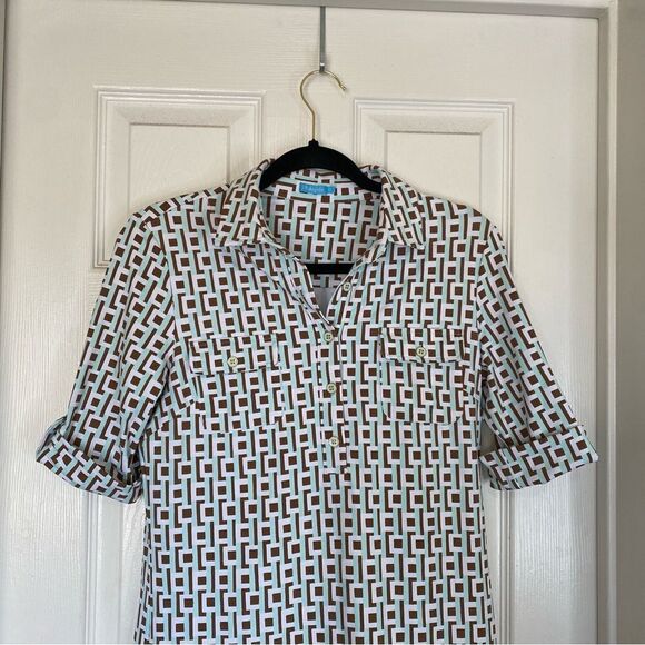 J. MCLAUGHLIN Brynn Dress Mint Brown Geometric Print Catalina Cloth Size XS - Picture 3 of 6
